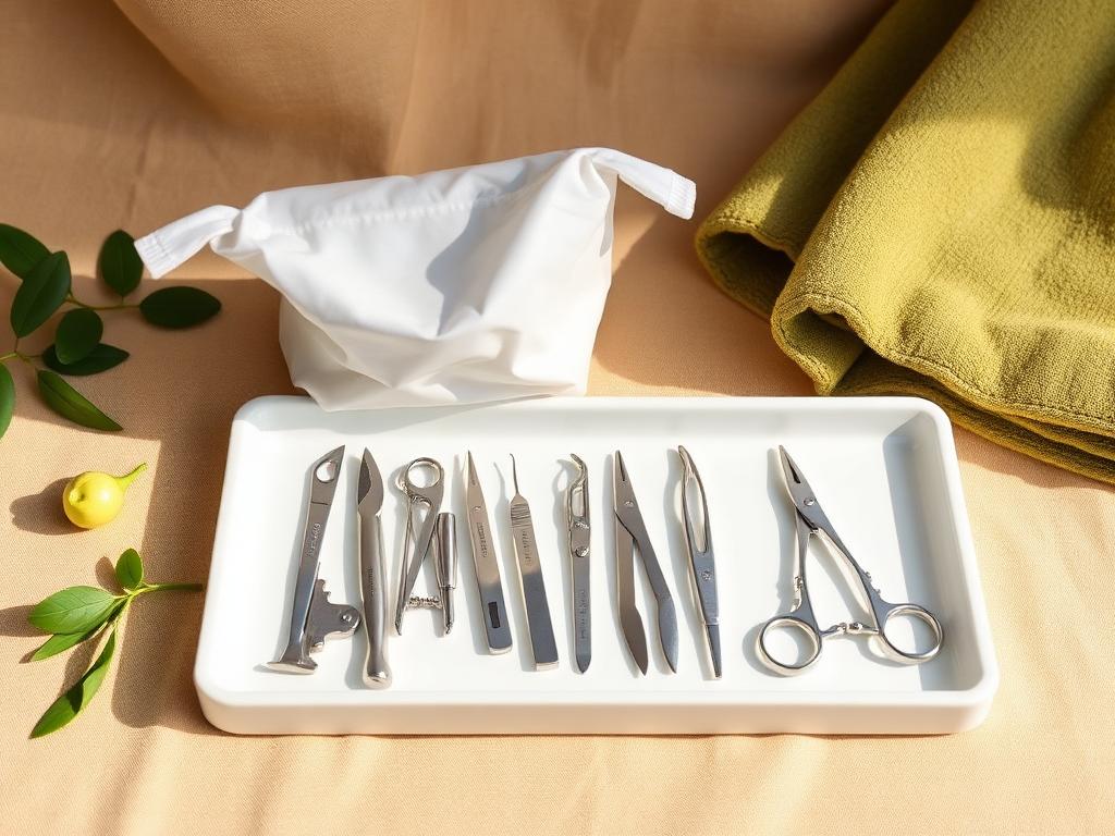 Instrumentos de podologia esterilizados em bandeja clínica